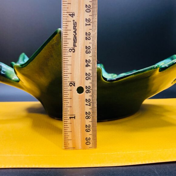 70s Beauceware Oversized Green Maple Leaf Ceramic Console Bowl Organic Decor - Picture 10 of 11
